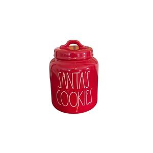 Rae‎ Dunn Santa Cookies Jar Red Ceramic Christmas Holiday Kitchen Decor Lid